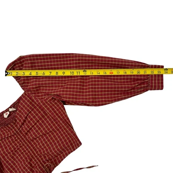 Levis Plaid Crop Blouse Devin Puff Sleeve Top Western Country Red SZ Small - Picture 16 of 16